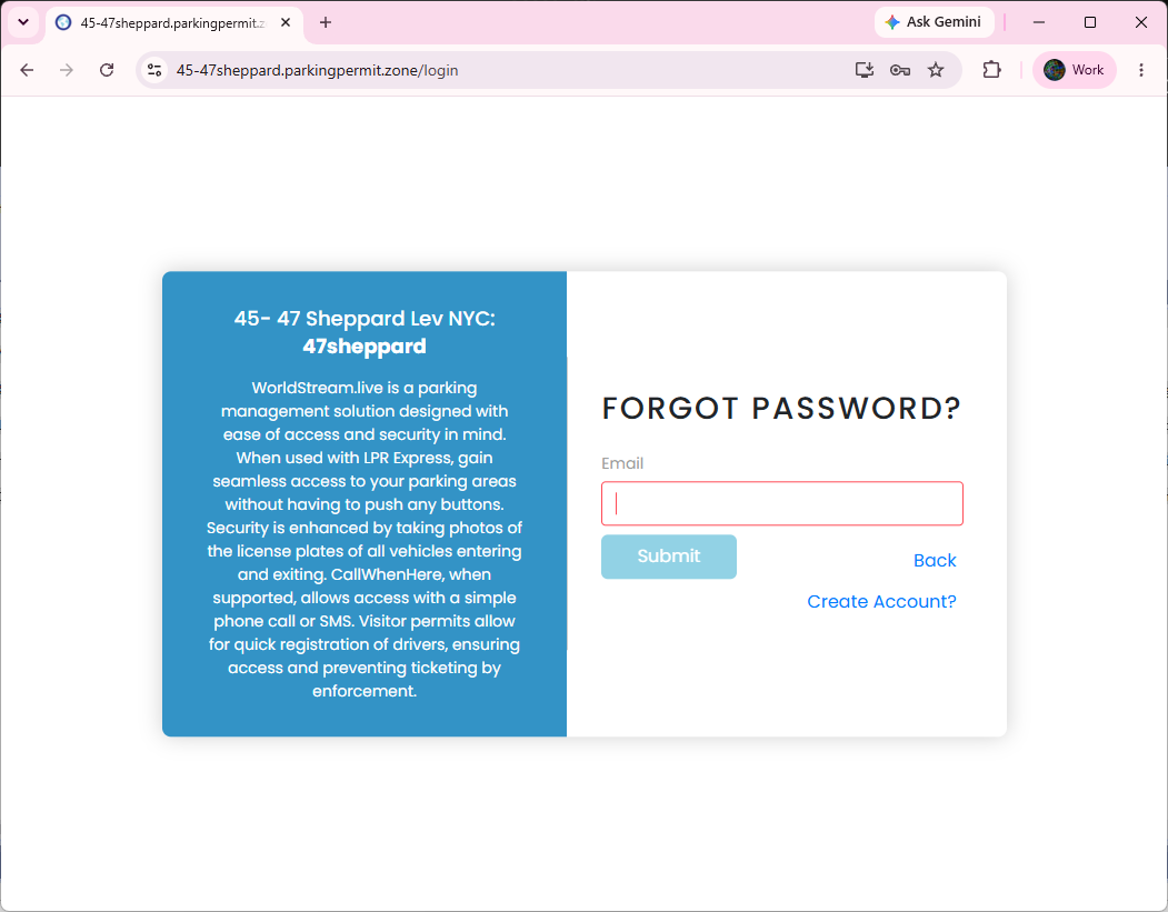 Forgot Password screen with an email field and Submit button